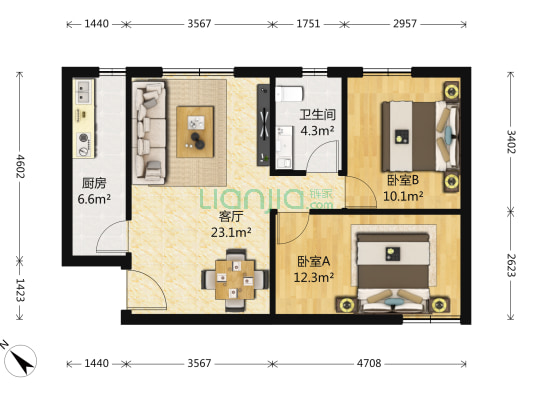南北向两居室,板楼无电梯 公摊小_北京清河金