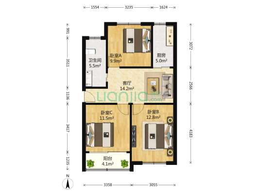 丽景公寓 3室1厅1卫 84平方
