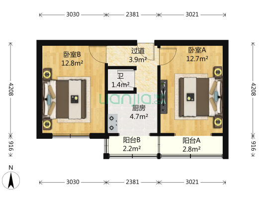 向前街（中山友好商圈） 2室0厅1卫 50平方