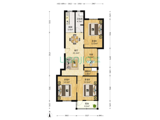 九条巷 4室1厅1卫 108平方