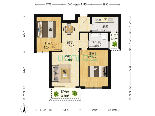 金榈湾东区 2室2厅1卫 85平方