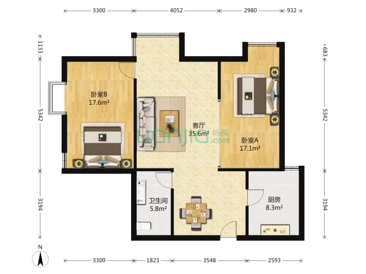 轻轨综合楼 2室1厅1卫 113平方