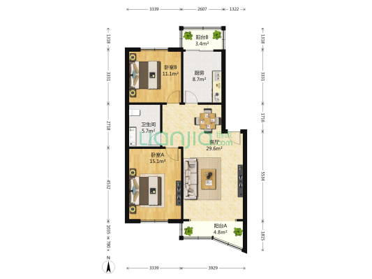 太行山路社区 2室1厅1卫 96平方