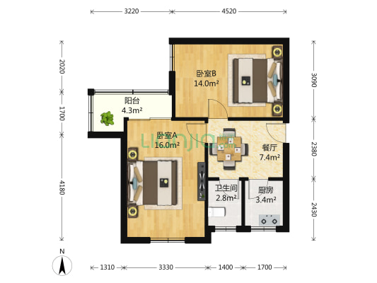 中漕小区 2室1厅1卫 62平方