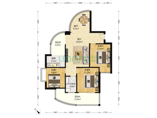 厚土珊瑚湾 3室2厅1卫 110平方