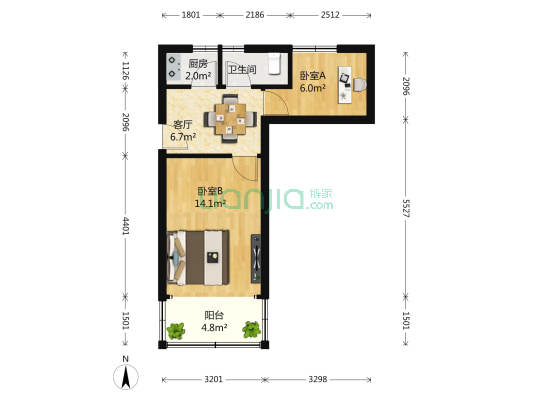 工农新村(新场) 2室1厅1卫 46平方