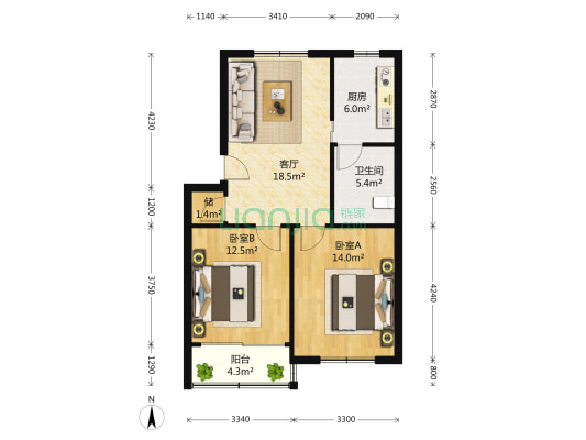 南华二村(嘉定) 2室1厅1卫 77平方