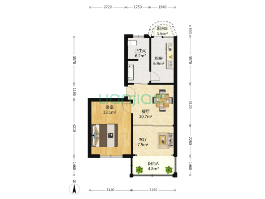 联丰苑 1室2厅1卫 64平方