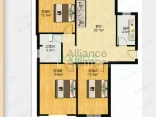 房子是南北通透正规三居室，中高楼层，位置好-户型图