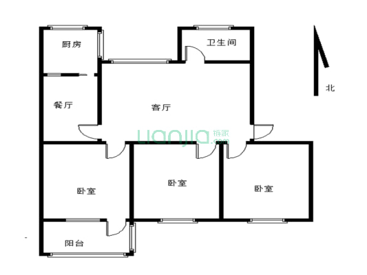 房子三室朝阳经典户型，五楼非顶层业主诚心出售-户型图