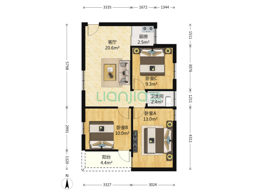 文华苑 3室1厅1卫 91平方