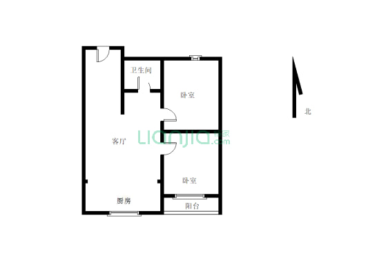 智慧城步梯三楼，房子简单装修，两室一厅一卫-户型图