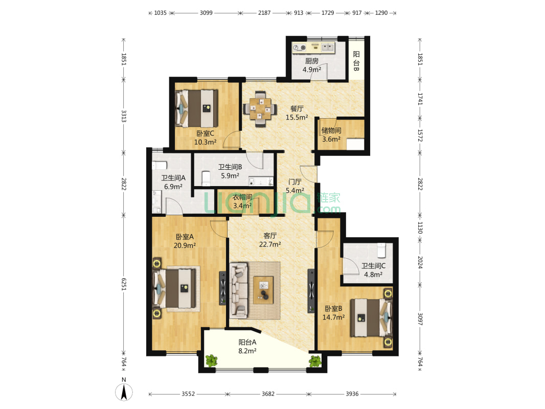 恒盛欧洲公馆 3室2厅 1100万