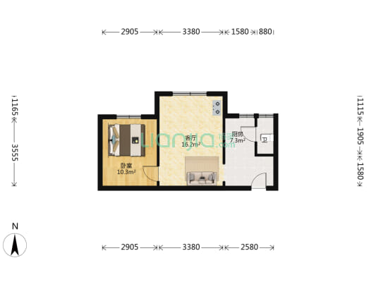高新片区 燕赵花园 小户型 正规一室一厅-户型图