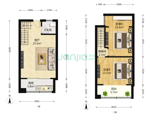 东方罗马花园 2室1厅1卫 50平方