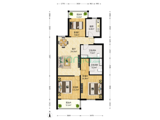 省水利厅宿舍 3室1厅2卫 115平方