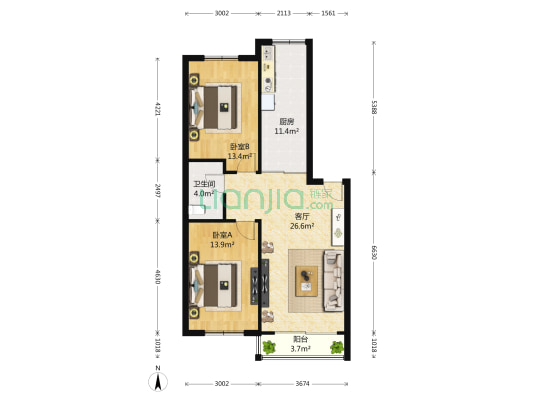 华兴山庄 2室1厅1卫 93平方