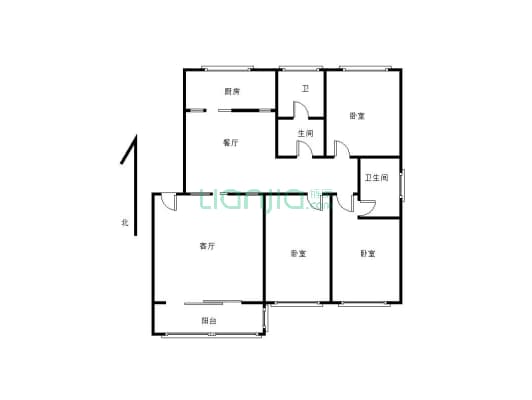 东环路 精装大3房  家具家电齐全  3室2厅2卫-户型图