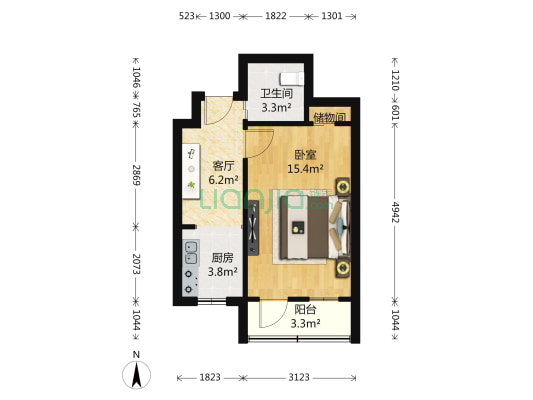 安装宿舍 1室1厅1卫 43平方
