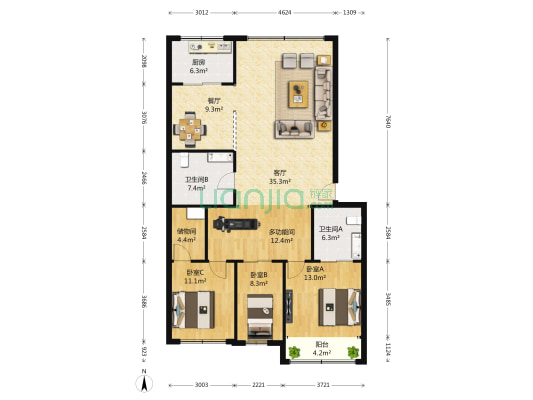 岱山小区西区 4室2厅2卫 137平方
