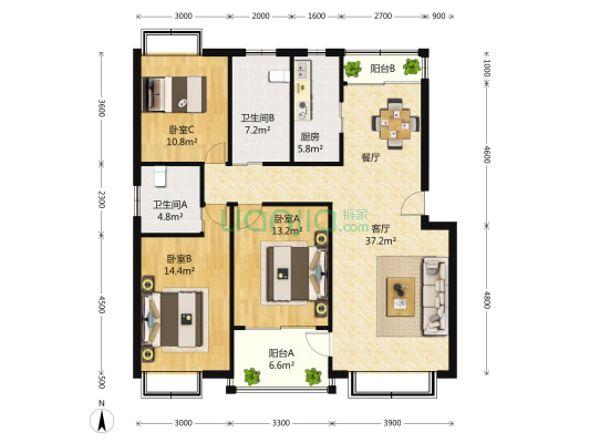 万昇家园 3室2厅2卫 179平方
