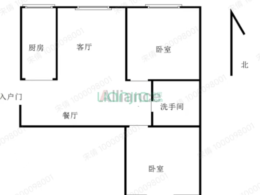 温莎假日二期高层公寓 2室1厅 南 北-户型图