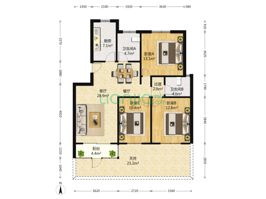 四季绿园 3室2厅2卫 117平方