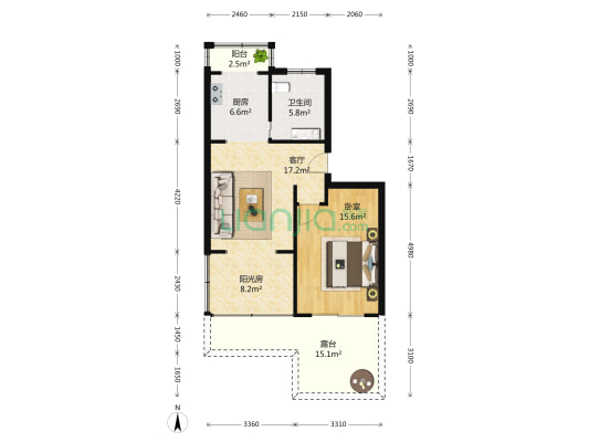 城浦公寓 1室1厅1卫 62平方