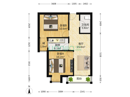 瑞金华翠嘉苑 2室1厅1卫 68平方