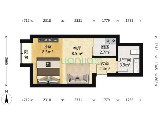 绿色家园 1室1厅 西