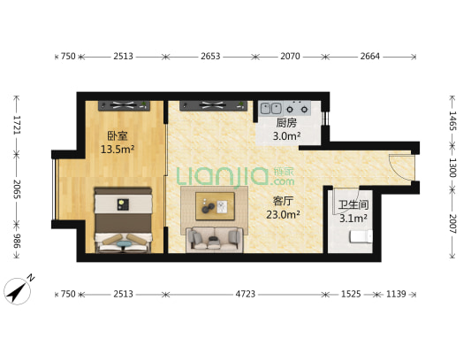 天泰美家公寓 1室1厅1卫 67平方