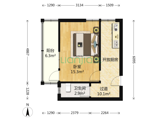 钓鱼巷小区 1室0厅1卫 45平方