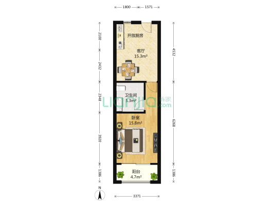 丽都嘉园 1室1厅1卫 55平方