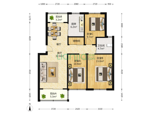 葑润华庭 3室2厅1卫 109平方