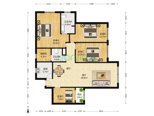 富都花园 4室2厅2卫 171平方