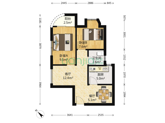 南海城中心 2室2厅1卫 65平方