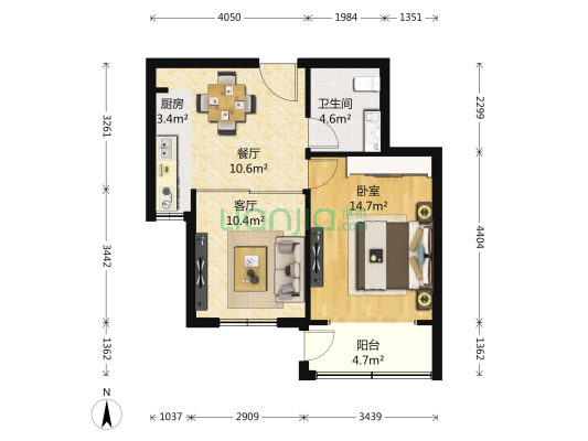 后街花园 1室2厅1卫 69平方