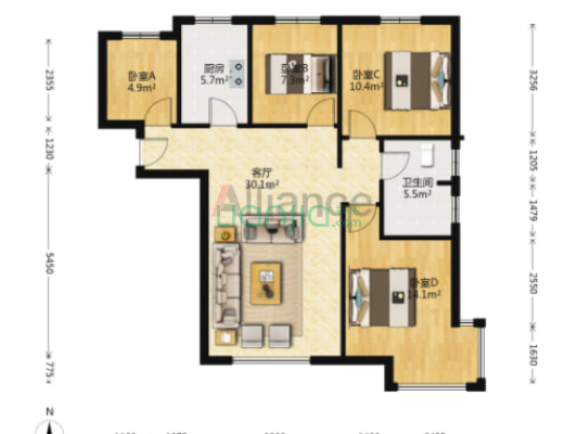 急售三利南北向四居，精装修，价格美丽可小叨-户型图