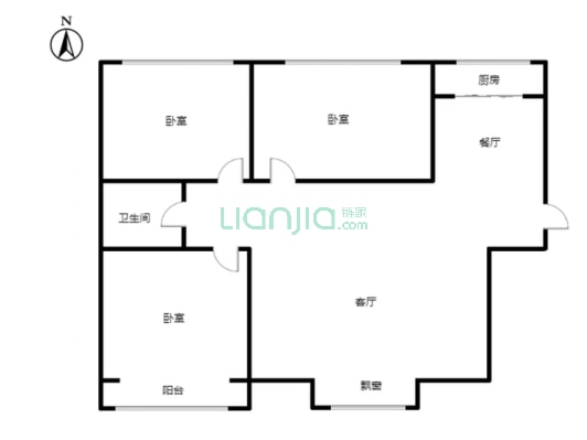 幸福城小区 3室2厅 南 北-户型图