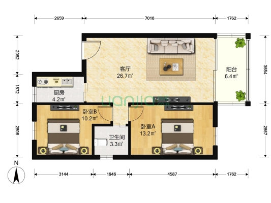 骏鸿苑 2室2厅1卫 71平方