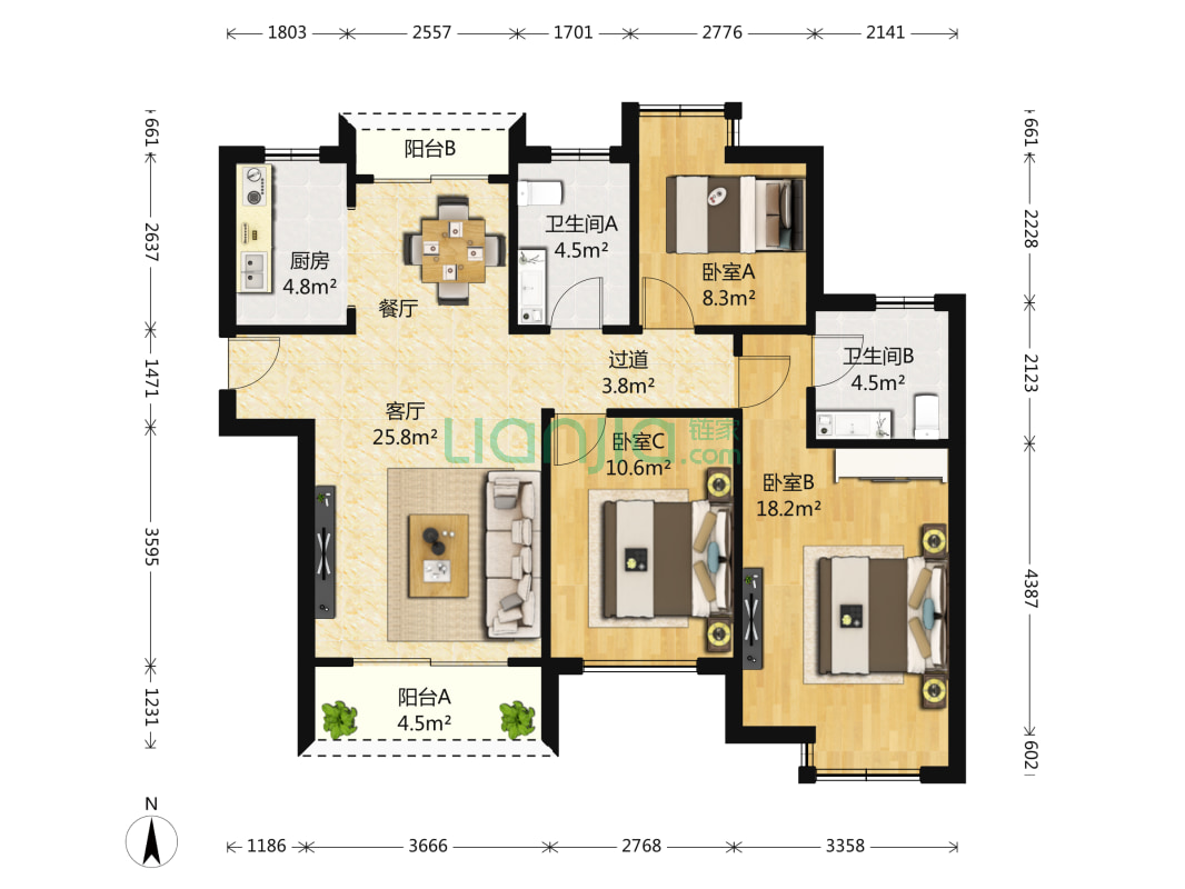 保亿风景蝶院观园 3室2厅 200万