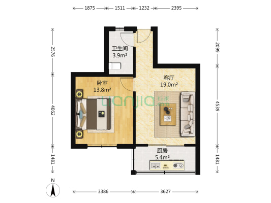 汇英里 1室1厅1卫 53平方