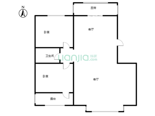 联合六号院，南北通透两居室，高楼层，精装修-户型图