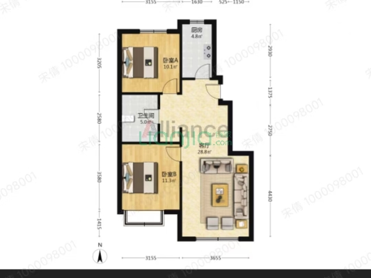 高新区 央企华侨城 南北通透2居室 中楼层 房本在手-户型图