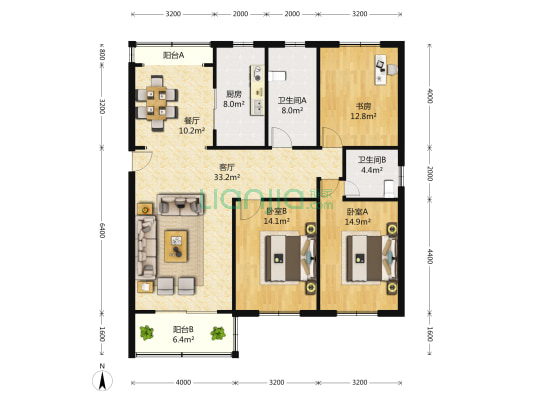 广德苑 3室2厅2卫 134平方