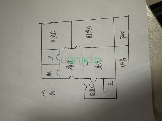 范阳路矿山局家属院南北通透三居全明格局-户型图