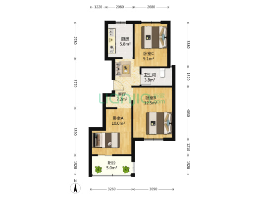 鹤沙航城航武嘉园航瑞路459弄 3室1厅1卫 79平方
