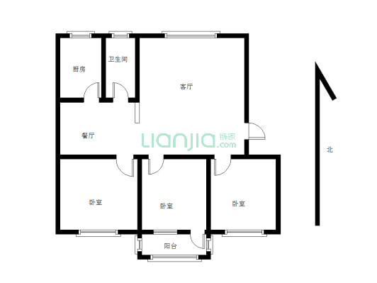 房子是明日星城的三室两厅一厨一卫的房子，南北通透-户型图