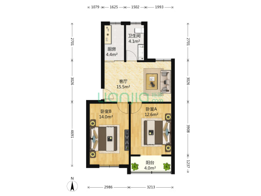 富丽花园(萧山) 2室1厅1卫 69平方