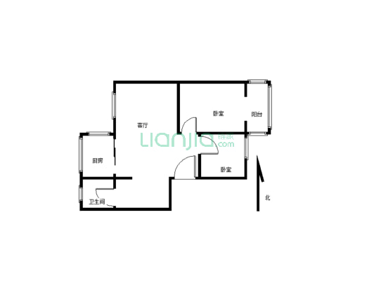 房是二室一卫，无贷款，居住方便舒适、出行方便-户型图